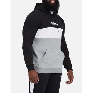 NWT Puma Mens Double Down Hoodie Lg Black Gray Colorblock Athleisure Streetwear